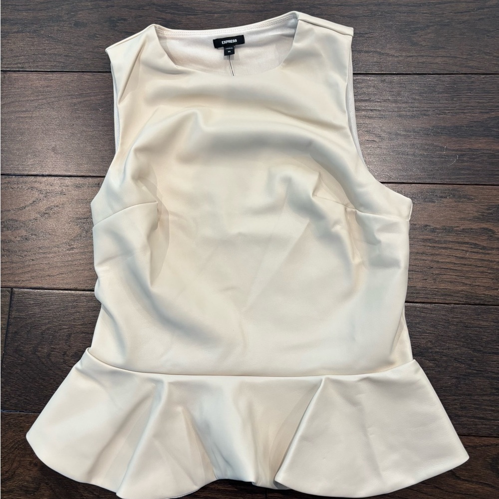 Express Cream Sleeveless Peplum Tank Top